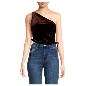 Amanda Uprichard Ania Velvet One-Shoulder Crop Top XS Brown NWOT $162 MSRP